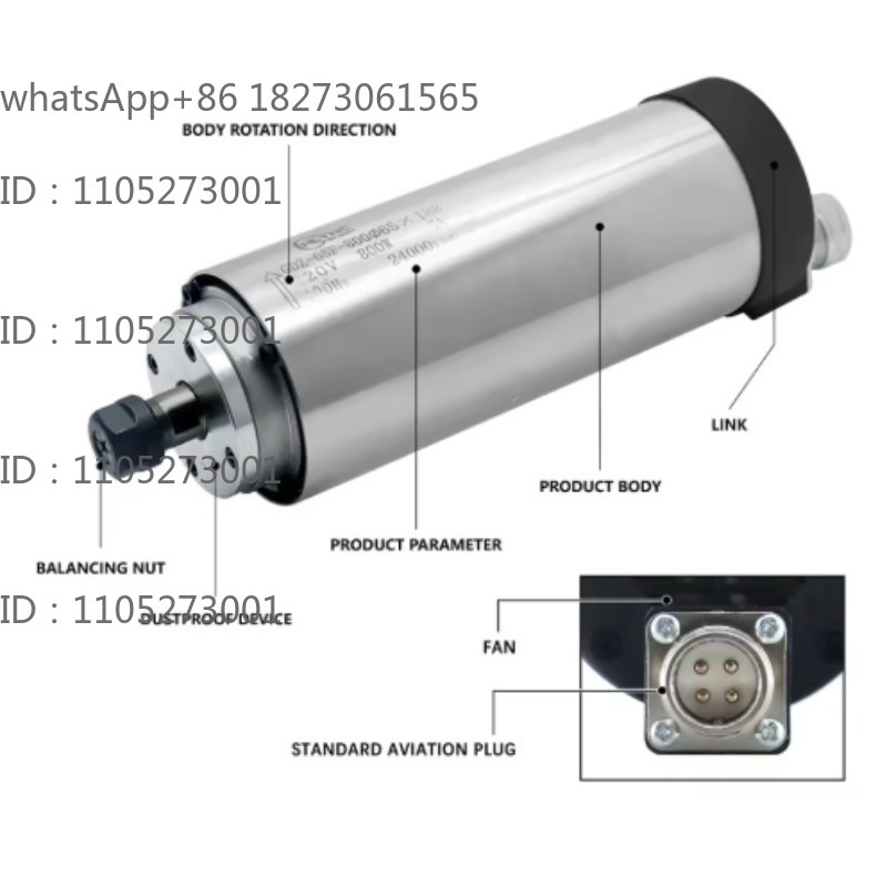 Water Cooled Spindle - 24000RPM Round Water‑Cooled Spindle Motor 800W