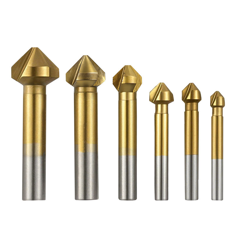 Drill Bit Set - 6Pcs 3-Flute Titanium Coated 90 Degree