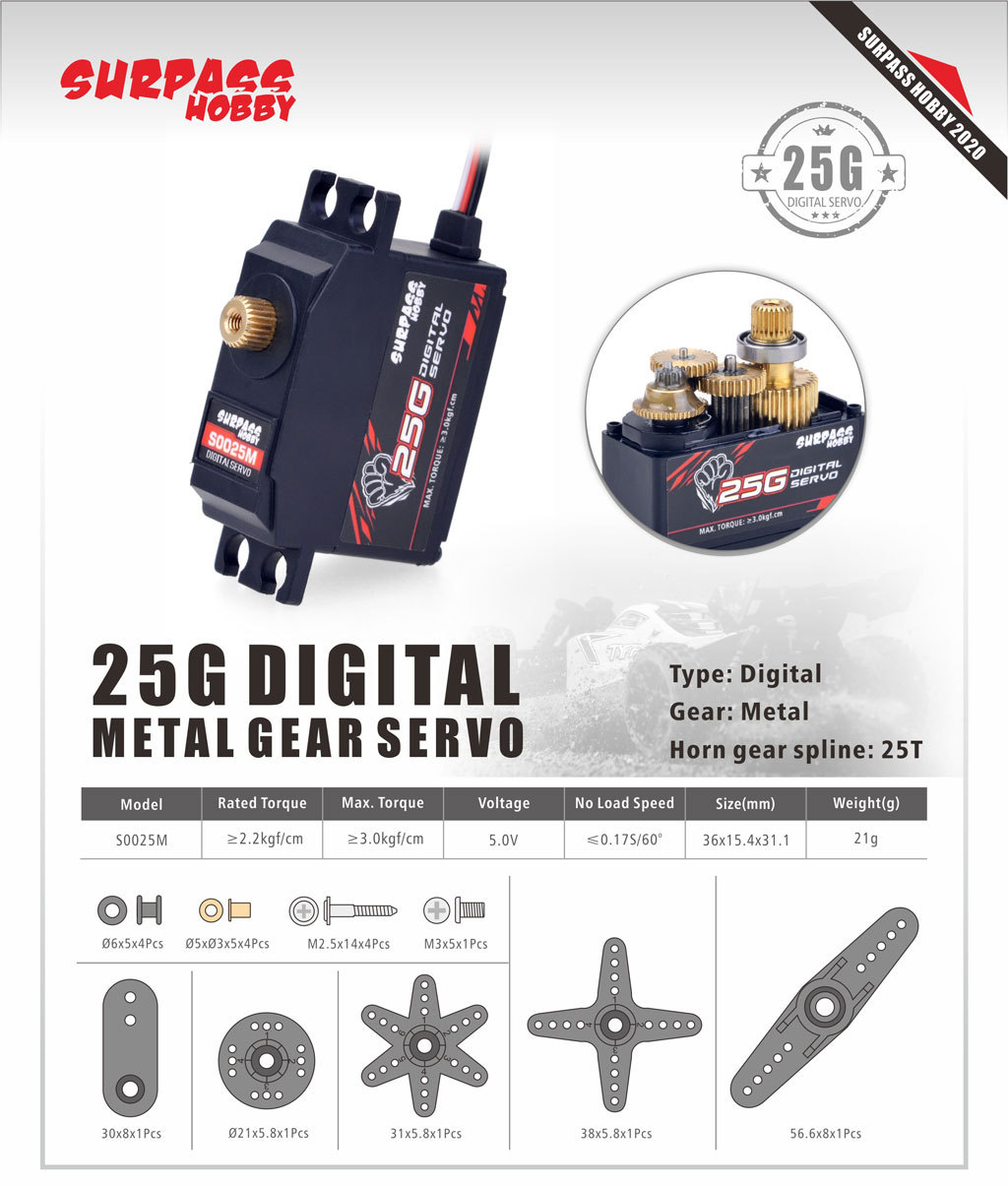 5PCS Surpass Hobby S0025M Meta - огляд і ціна Servo 9G