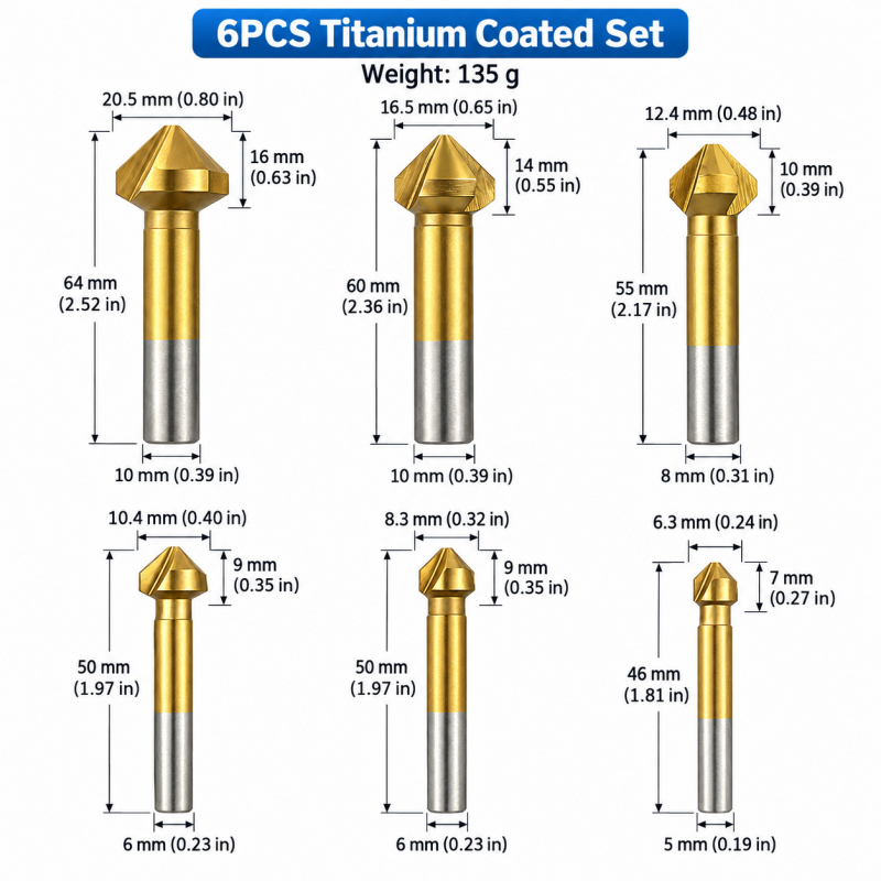 6Pcs 3-Flute Titanium Coated 9 - огляд і ціна Drill Bit Set